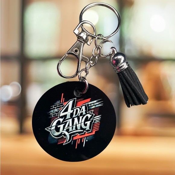 Custom Black Keychain with Red Text - Picture 2 of 2